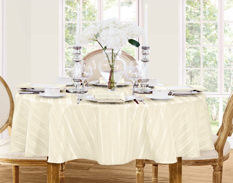 Newbridge 60 x 84 Inch Oval Ivory Spring and Easter Fabric Tablecloth, Denley Satin Stripe, Heavy Weight No Iron Polyester Holiday Dining & Party Table Cover - Image 1